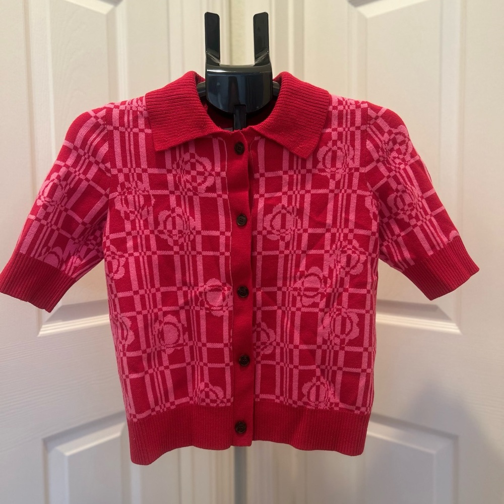 Anthropologie Maeve Pink and Red Knit Cardigan